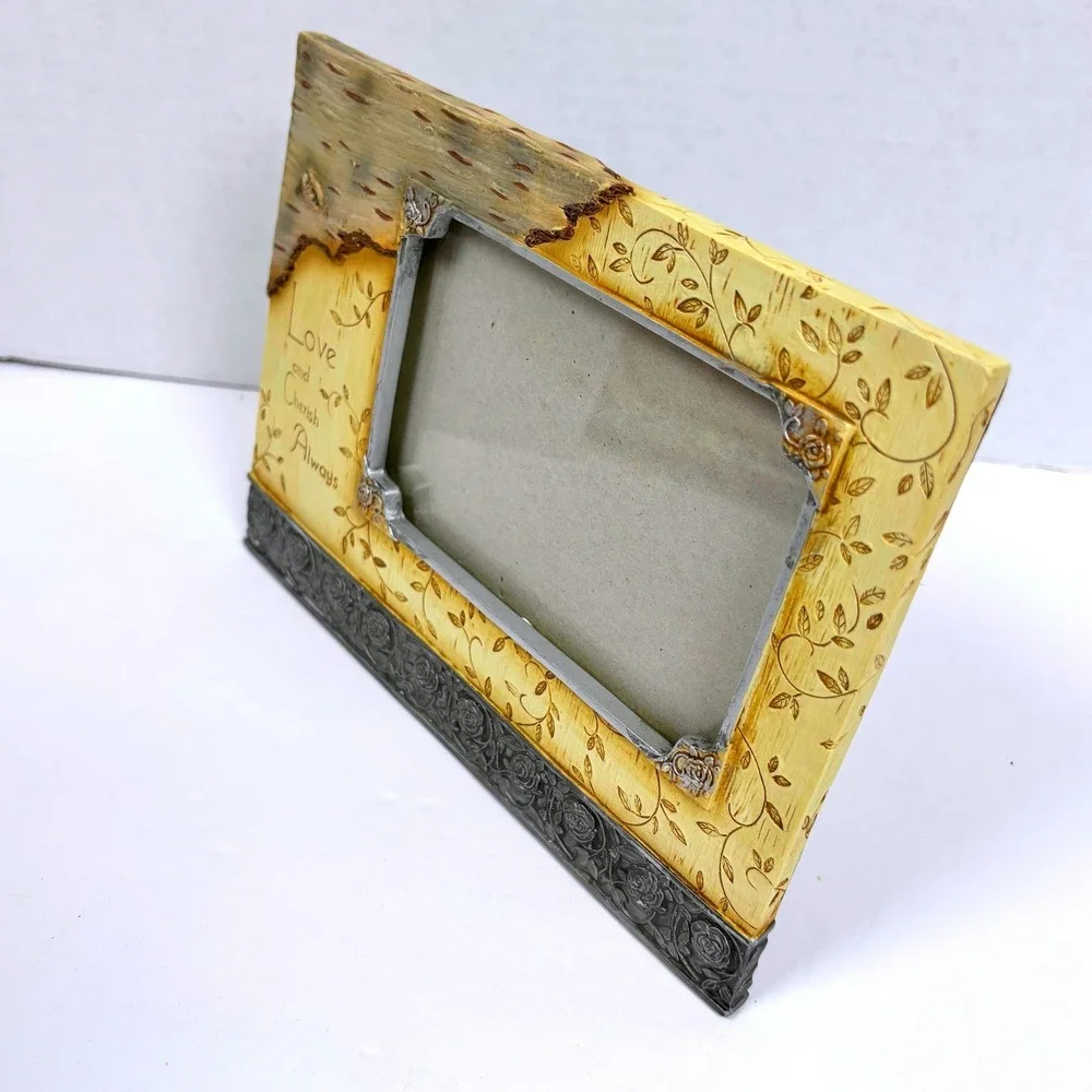 Rustic Faux Birch Bark Love Cherish Always 4x6 PhotoFrame Rustic Woodland Nature